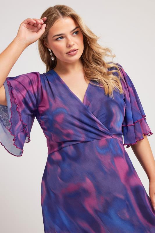 YOURS LONDON Plus Size Purple Abstract Print Midi Wrap Dress | Yours Clothing  4