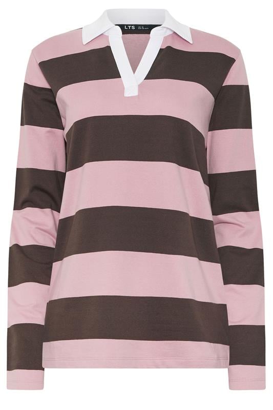 LTS Tall Women's Chocolate Brown & Pink Stripe Cotton Rugby Sweatshirt | Long Tall Sally 5