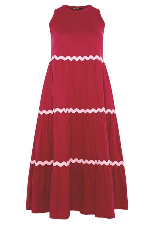 YOURS Plus Size Red Swirl Trim Tiered Maxi Dress | Yours Clothing 5