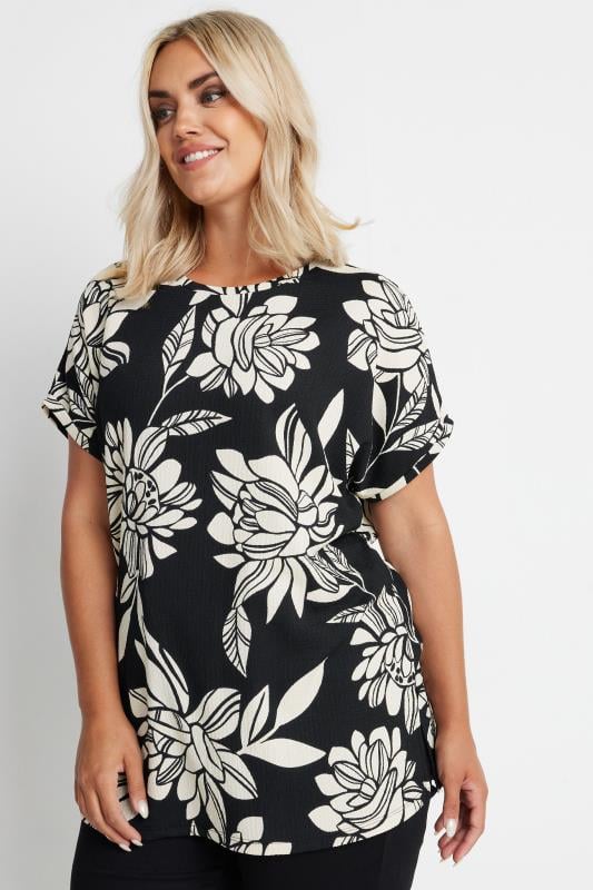 YOURS Plus Size Black Floral Print Top | Yours Clothing 1