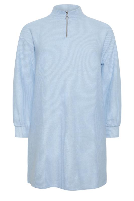 YOURS Plus Size Light Blue Soft Touch Zip Neck Jumper Dress | Yours Clothing 5