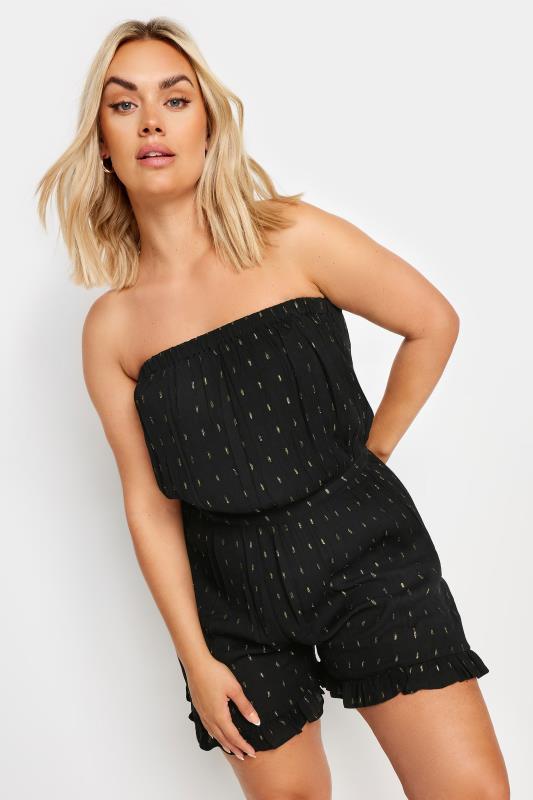 YOURS Plus Size Black Metallic Bandeau Playsuit | Yours Clothing 2