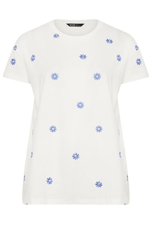 YOURS Plus Size White Embroidered Daisy T-Shirt | Yours Clothing 5