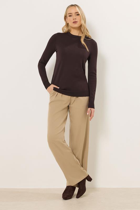 LTS Tall Dark Brown Knitted Crew Neck Jumper | Long Tall Sally 1