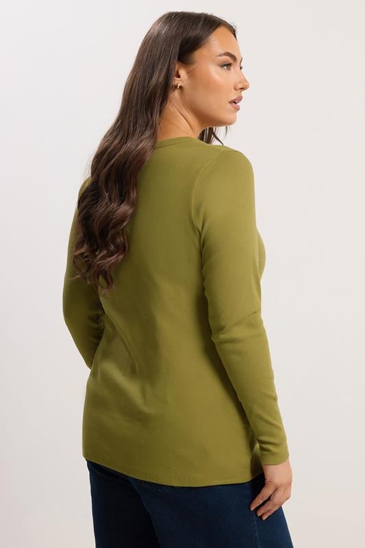 YOURS Plus Size Green Ribbed Scoop Neck Top | Yours Clothing 2