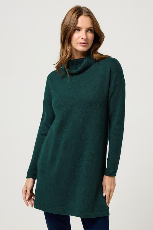 M&Co Teal Green Roll Neck Tunic Jumper Dress