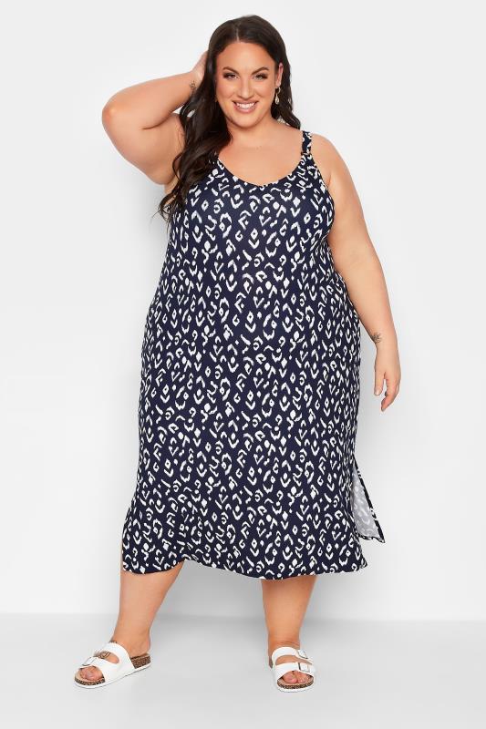 YOURS Plus Size Navy Blue Ikat Print Beach Dress | Yours Clothing 1