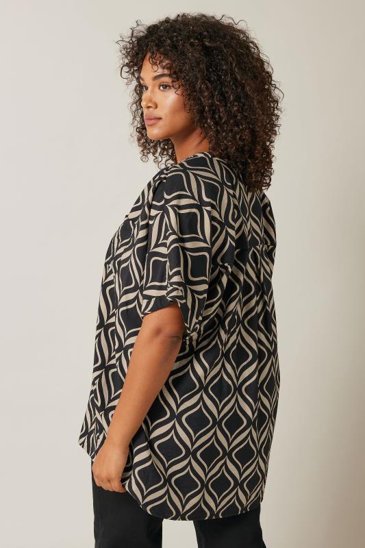 EVANS Plus Size Black Geometric Print Overhead Utility Shirt | Evans 3