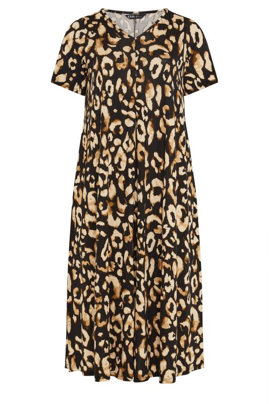 YOURS Plus Size Black Leopard Print Pleated Maxi Dress | Yours Clothing 5