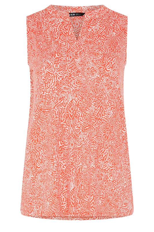YOURS Plus Size Orange Floral Ikat Print Sleeveless Swing Blouse | Yours Clothing 5