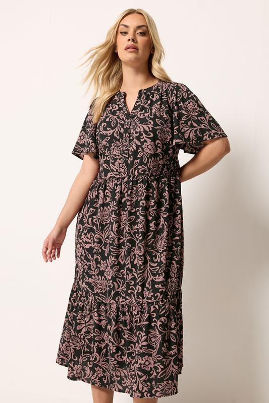  YOURS Curve Black Abstract Floral Placket Dress