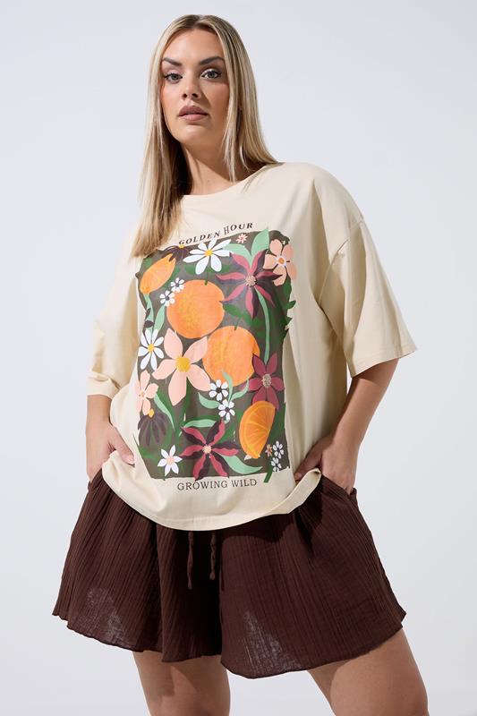  LIMITED COLLECTION Curve Natural Brown Floral Beaded T-Shirt