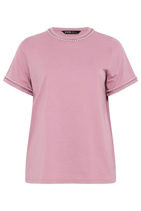 YOURS Plus Size Pink Pearl Trim T-Shirt | Yours Clothing 5