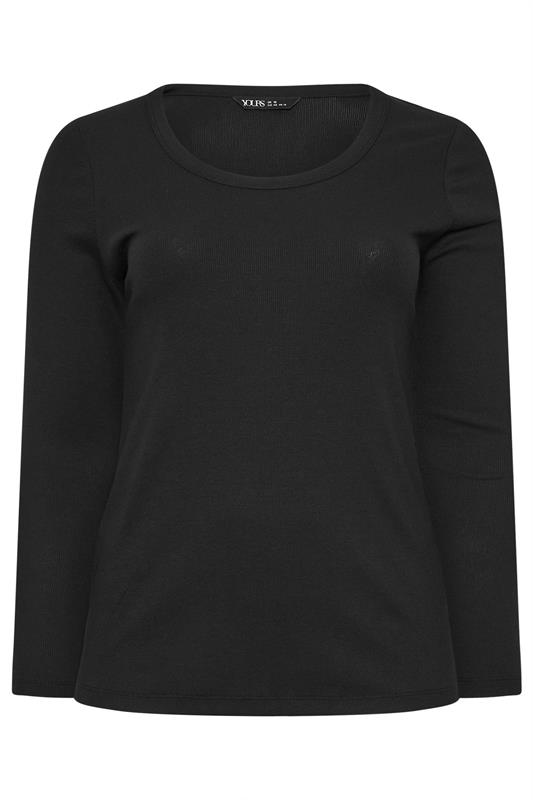 YOURS Plus Size Black Ribbed Scoop Neck Top | Yours Clothing 5
