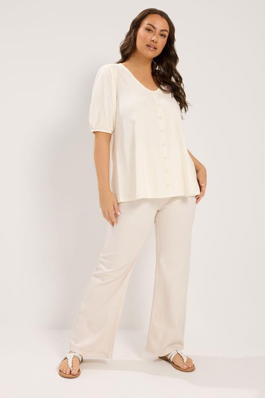 YOURS Plus Size Ivory White Button Front Puff Sleeve Top | Yours Clothing  1