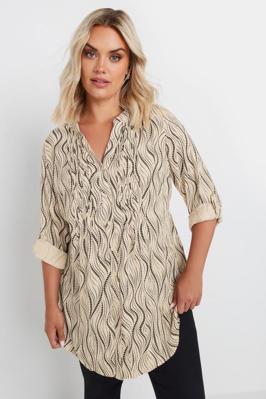 YOURS Plus Size Beige Brown Spot Print Pintuck Blouse | Yours Clothing 1