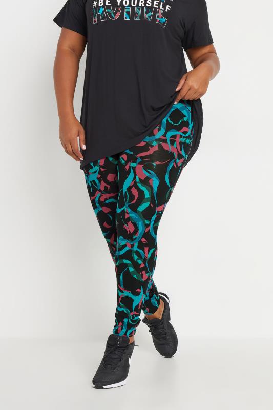 YOURS ACTIVE Plus Size Black Swirl Print Leggings | Yours Clothing 2