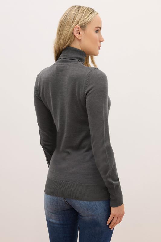LTS PREMIUM Tall Dark Grey Merino Wool Roll Neck Jumper | Long Tall Sally 2