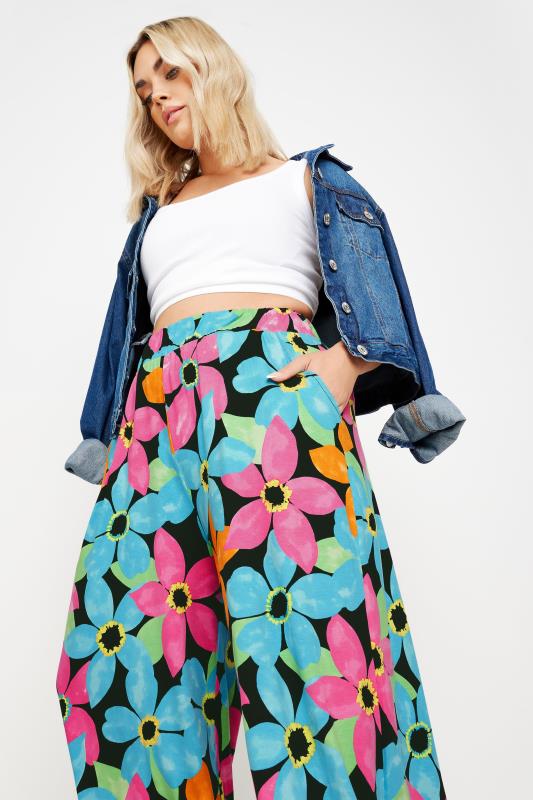 YOURS Plus Size Blue & Pink Floral Print Midaxi Culottes | Yours Clothing 4
