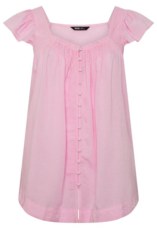 YOURS Plus Size Pink Linen Cap Sleeve Top | Yours Clothing 5