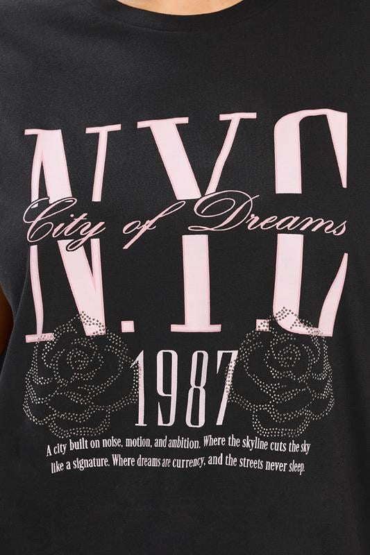 YOURS Plus Size Black 'NYC' Rose Embellished Graphic T-Shirt | Yours Clothing 4