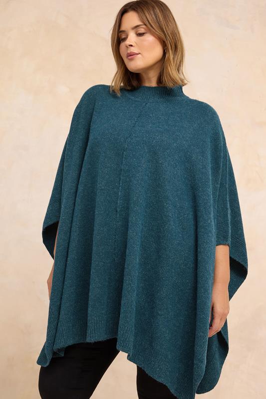 Plus Size  EVANS Curve Teal Blue Seam Detail Knitted Cape