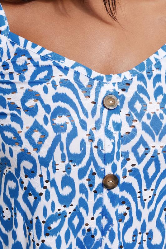 YOURS Plus Size Blue Ikat Print Broderie Anglaise Cami Top | Yours Clothing 4