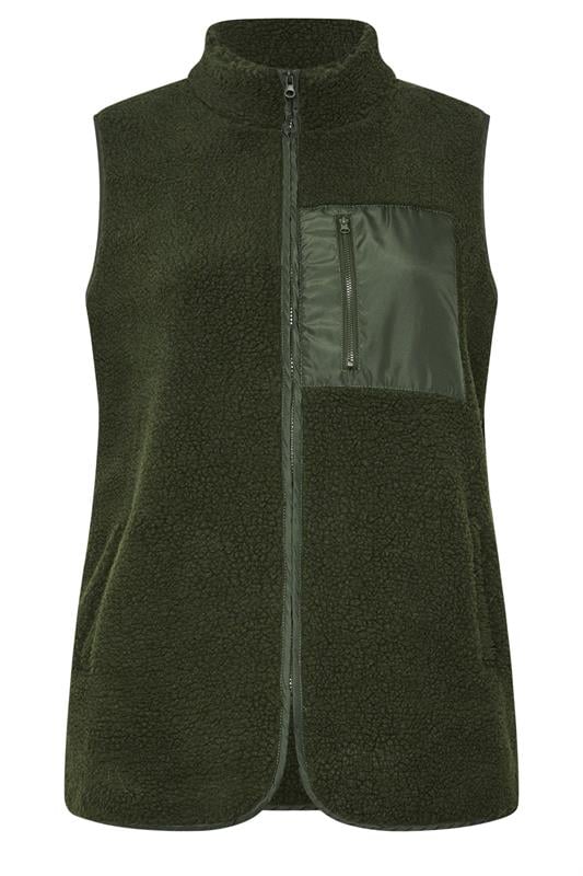 YOURS Plus Size Khaki Green Borg Zip Pocket Gilet | Yours Clothing 9