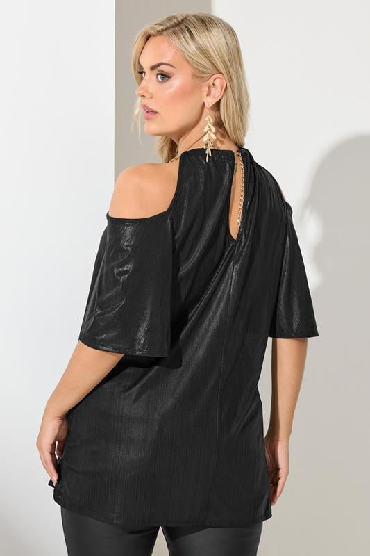 YOURS LONDON Plus Size Black Metallic Chain Detail Top | Yours Clothing 2