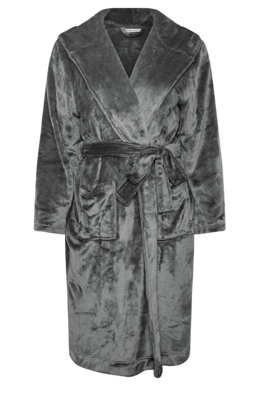 YOURS Plus Size Dark Grey Hooded Dressing Gown | Yours Clothing 5