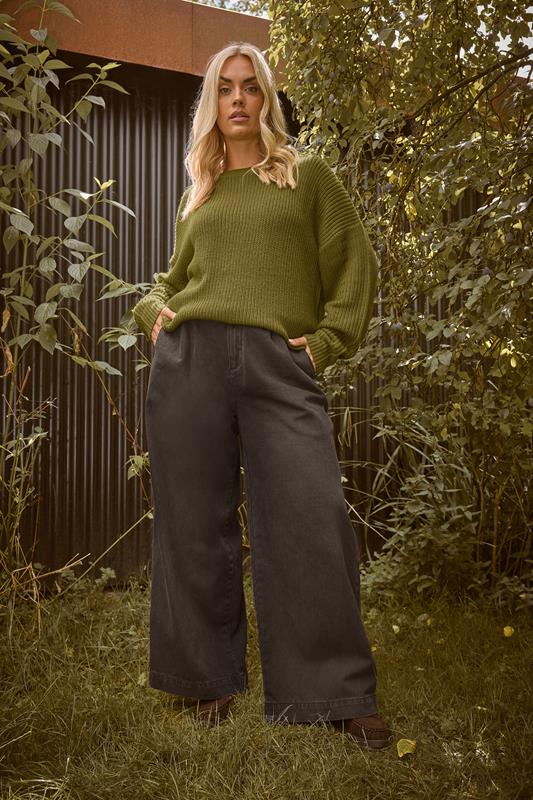 YOURS Plus Size Olive Green Drop Shoulder Jumper | Yours Clothing 2