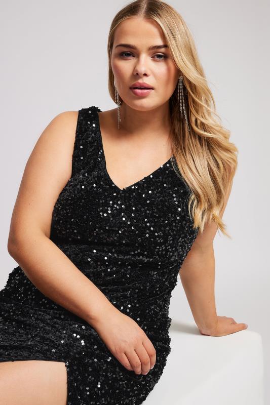 YOURS LONDON Plus Size Black Sequin Velvet Maxi Dress | Yours Clothing 2