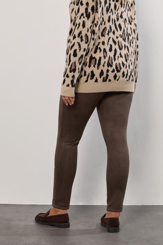 YOURS Plus Size Chocolate Brown Faux Suede Leggings | Yours Clothing 4