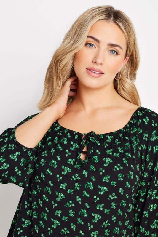 M&Co Black & Green Ditsy Print Tie Neck Top | M&Co 4