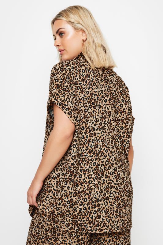 YOURS Plus Size Brown Leopard Print Crinkle Short Sleeve Shirt | Yours Clothing 4