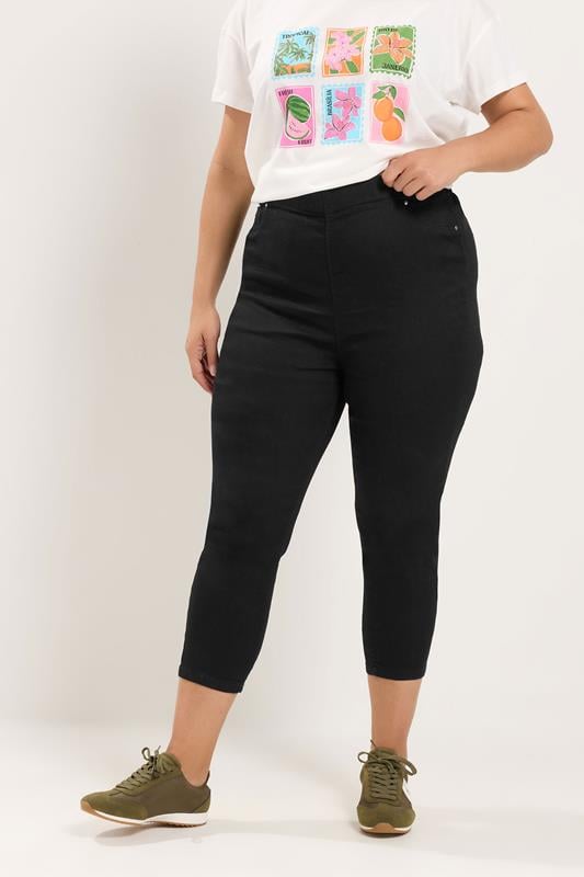 Plus Size Black Cropped JENNY Stretch Jeggings | Yours Clothing  1