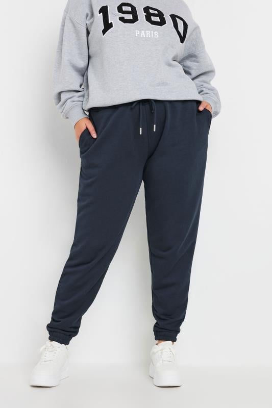 YOURS Plus Size Navy Blue Elasticated Joggers | Yours Clothing 1