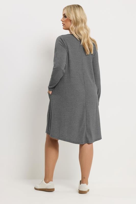 YOURS Plus Size Grey Ribbed Pocket Dress | Yours Clothing 2