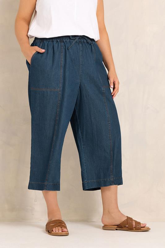  EVANS Curve Indigo Cotton Denim Crop Trouser