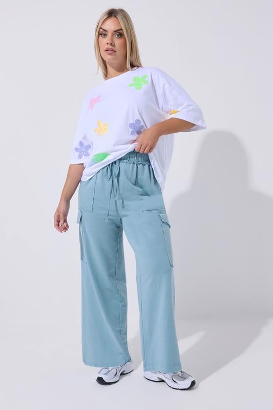 LIMITED COLLECTION Plus Size Blue Washed Cargo Joggers | Yours Clothing 1