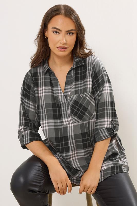 YOURS Curve Grey Check Print Boyfriend Shirt