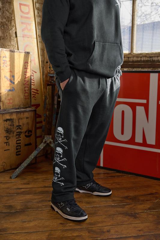 BadRhino Big & Tall Black Side Skull Open Hem Joggers