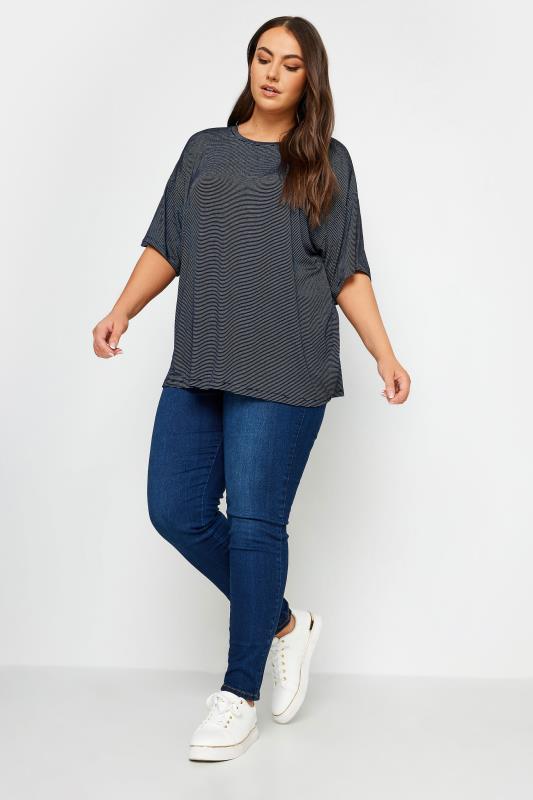 YOURS Plus Size Dark Blue Oversized Boxy T-Shirt | Yours Clothing 2