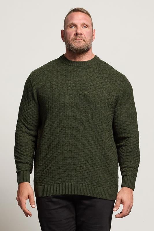 BadRhino Big & Tall Dark Green Textured Crew Neck Knitted Jumper | BadRhino 2