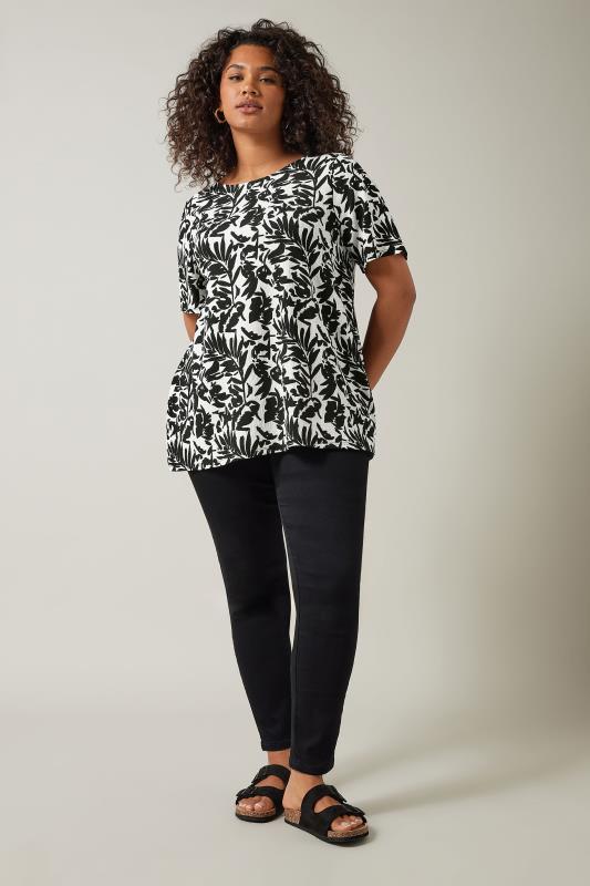 EVANS Plus Size Black Floral Print Crinkle Top | Evans  2