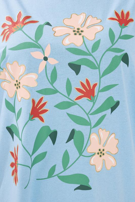 YOURS Plus Size Blue Floral Graphic T-Shirt | Yours Clothing 4