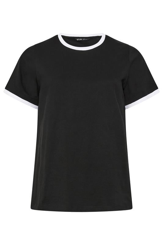 YOURS Plus Size Black Contrast Trim T-Shirt | Yours Clothing 5