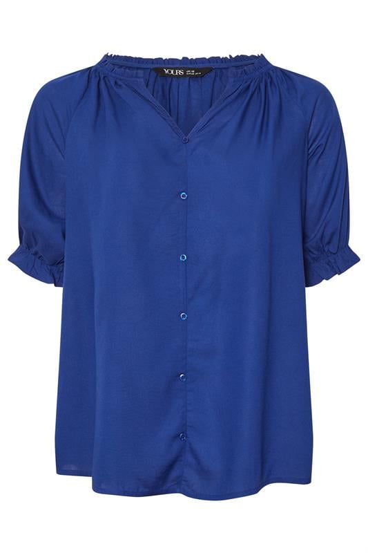 YOURS Plus Size Cobalt Blue Frill Notch Neck Blouse | Yours Clothing 5