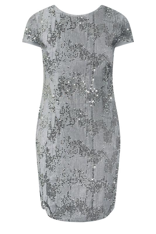 YOURS LONDON Plus Size Grey Velvet Sequin Shift Dress | Yours Clothing 5