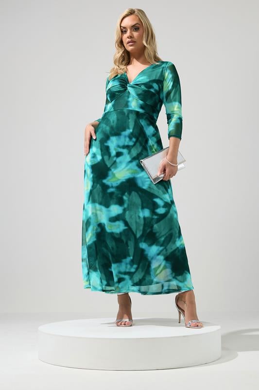  YOURS LONDON Curve Green Abstract Knot Front Dress